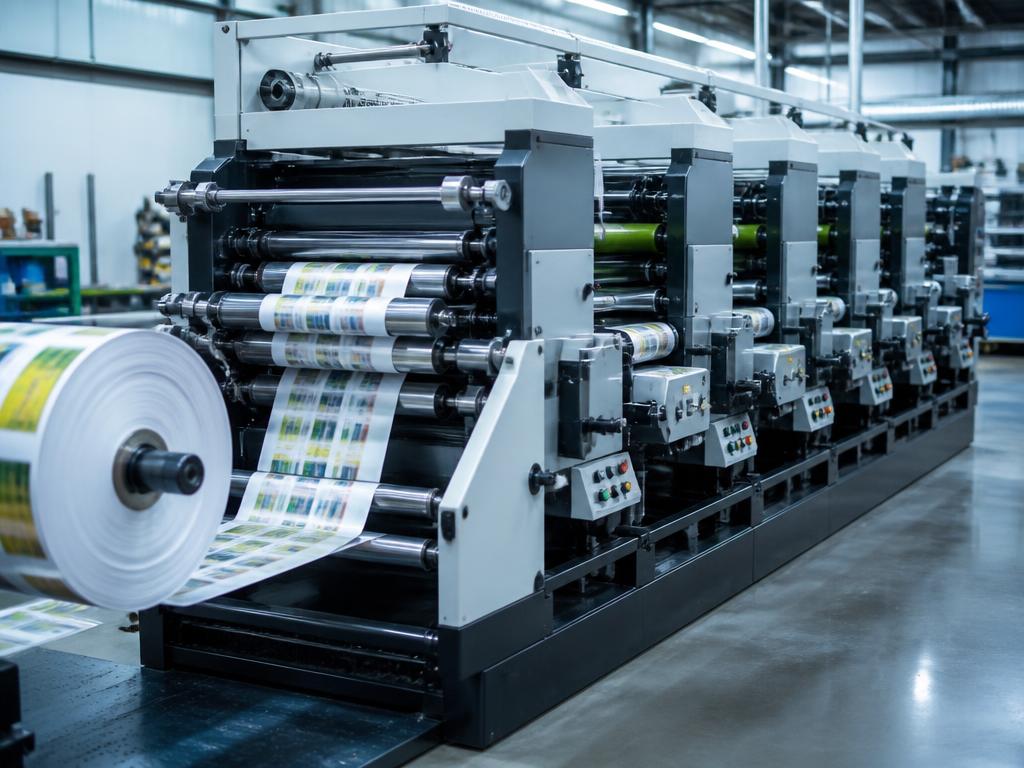 Máquina de impressão em operação em ambiente industrial